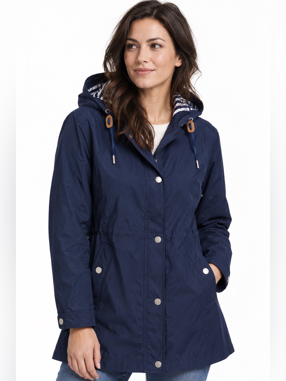 Ellos Women's Snap-Front Hooded Raincoat Navy Plus Size:26 NWT
